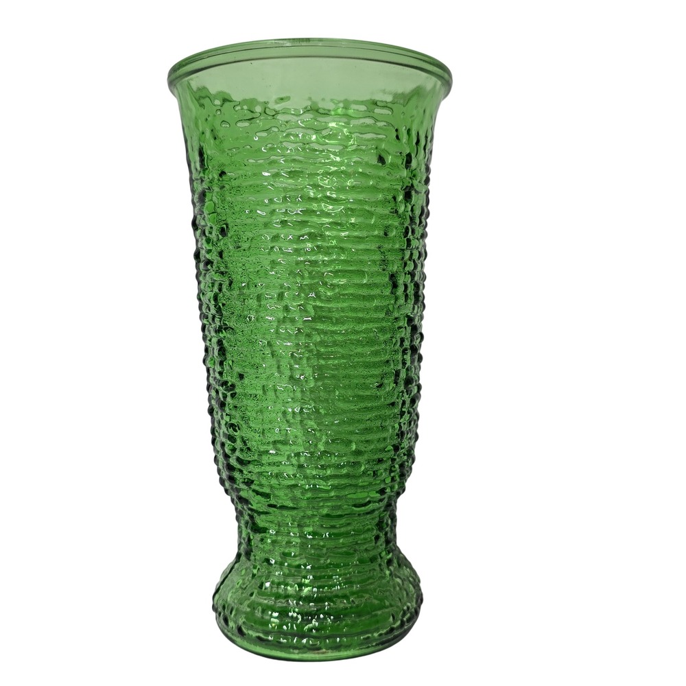 Soreno Emerald Green Textured Bark Vase 9 Inch Flared 4040-B MCM USA‎